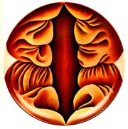 Primordial Goddess Plate from the dinner party © Judy Chicago 1979.