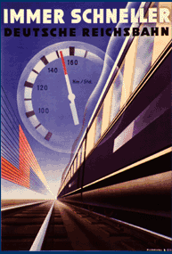 Immer Schneller, Deutsche Reichsbahn (Always Faster. German State Railroad), c. 1935Designed by H.J. Barschel, Published by W.E.R. Germany, Wolfsonian Collection